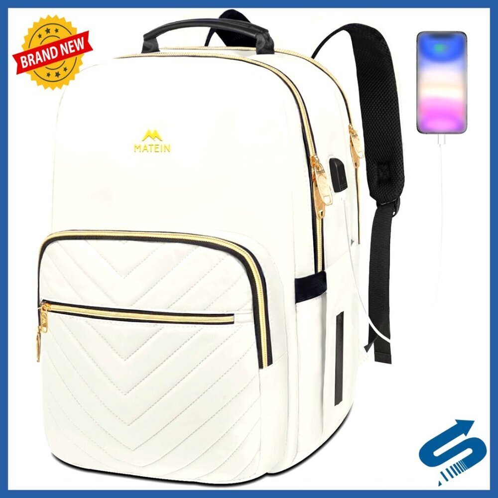 Slim Quilted Laptop Backpack Anti Theft Travel Bag USB Charging Port Luggage